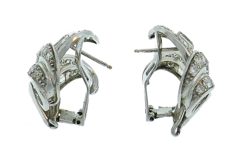Art Deco Diamond Platinum Earrings - 5