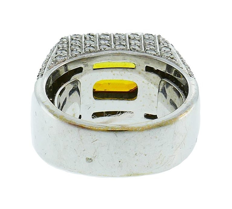 Vintage Yellow Sapphire Diamond 18k White Gold Ring Italy - 5