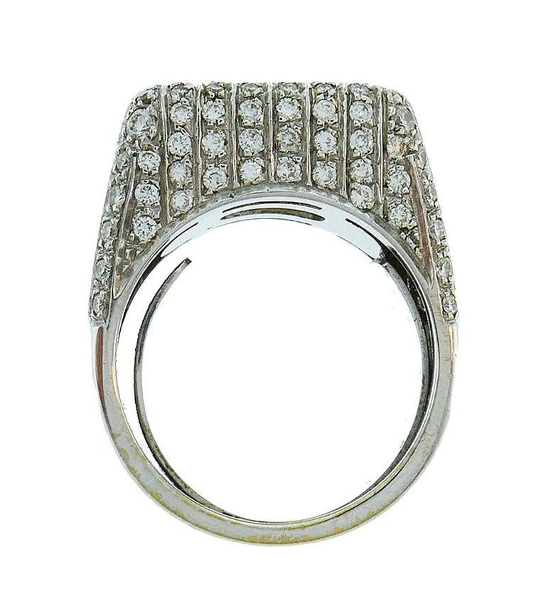 Vintage Yellow Sapphire Diamond 18k White Gold Ring Italy - 6
