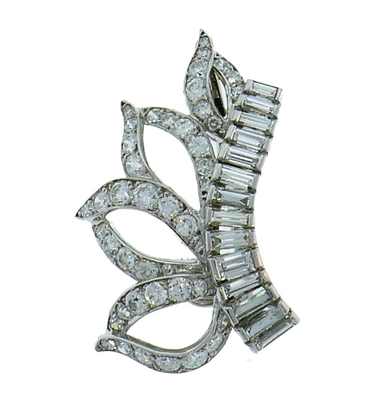 Vintage Cartier Monture Platinum Diamond Brooch Pin Clip - 2