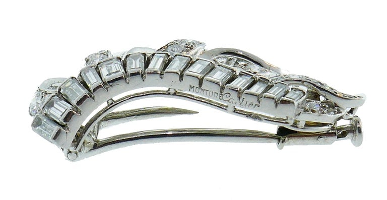 Vintage Cartier Monture Platinum Diamond Brooch Pin Clip - 3