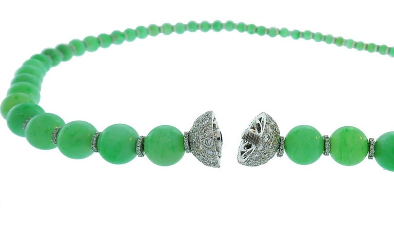 Vintage Jade Bead Necklace with Diamond 14k White Gold Rondelles and Clasp - 6