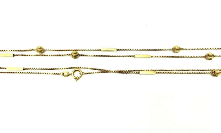 Vintage 18k Yellow Gold Ball Box Chain Necklace - 4