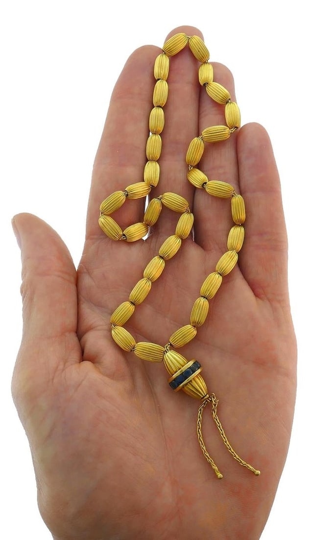 Vintage 22k Yellow Gold Sapphire Islamic Prayer Beads - 3