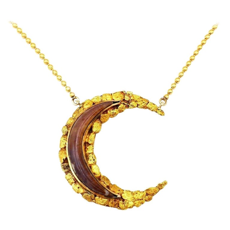 Antique Alaskan 14k Yellow Gold Horn Medham Crescent Necklace (1 of 9)