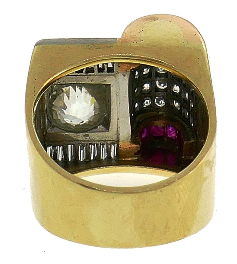 Jubilee Cut Diamond Ruby Gold Retro Ring - 7
