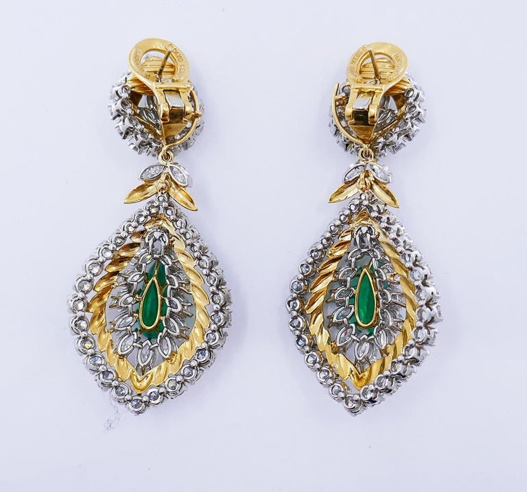 Vintage David Webb Earrings Emerald Diamond 18k Gold Day and Night Cross River - 10