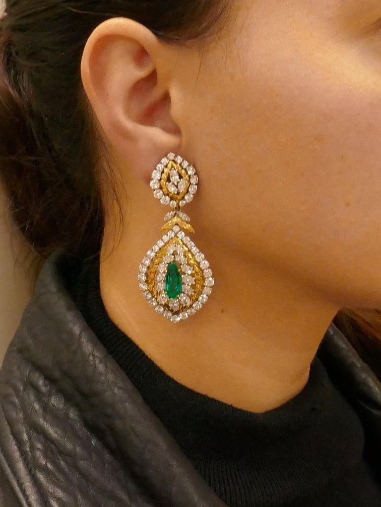 Vintage David Webb Earrings Emerald Diamond 18k Gold Day and Night Cross River - 7