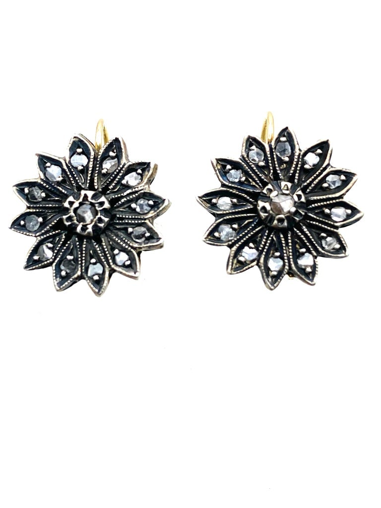 Georgian Gold and Silver, Rose Cut Diamonds and Pearl Day and Night Earrings - 4