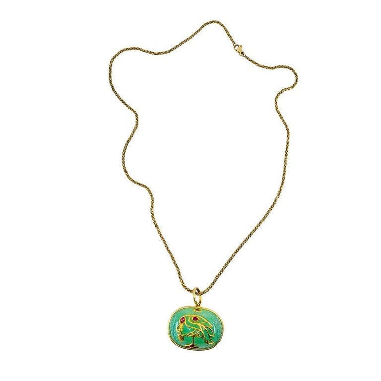 1930â€™s Yellow Gold, Carved Emerald and Ruby Pendant Chain Necklace - 6