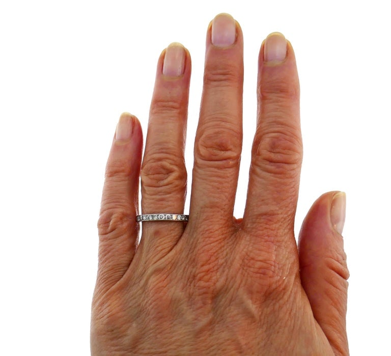 Art Deco Diamond Platinum Eternity Band Ring Old European Cut Wedding Size 7.5 - 2