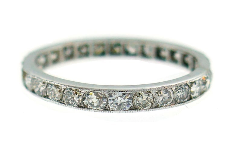 Art Deco Diamond Platinum Eternity Band Ring Old European Cut Wedding Size 7.5 - 4