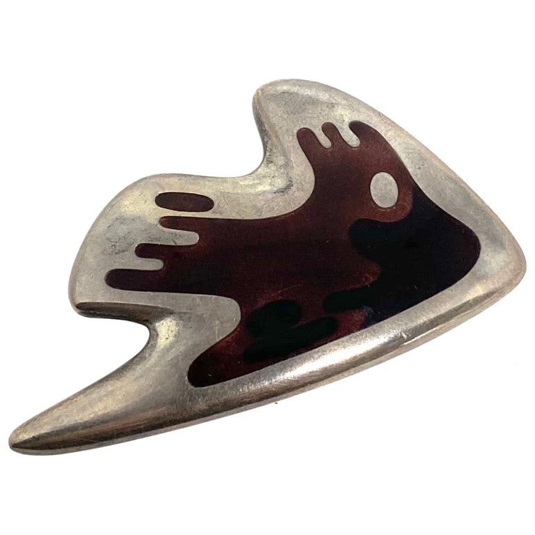 Mid- Century Modern Georg Jensen Sterling Silver & Enamel Abstract Brooch #307: Title: Mid- Century Modern Georg Jensen Sterling Silver & Enamel Abstract Brooch #307 Description: Mid- Century Modern Georg Jensen Sterling Silver & Enamel Abstract Brooch #307 Product details: Circa