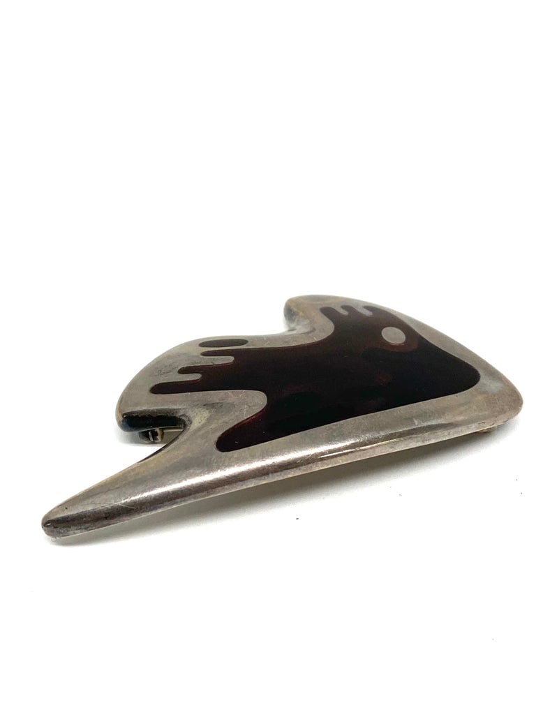 Mid- Century Modern Georg Jensen Sterling Silver & Enamel Abstract Brooch #307 - 2