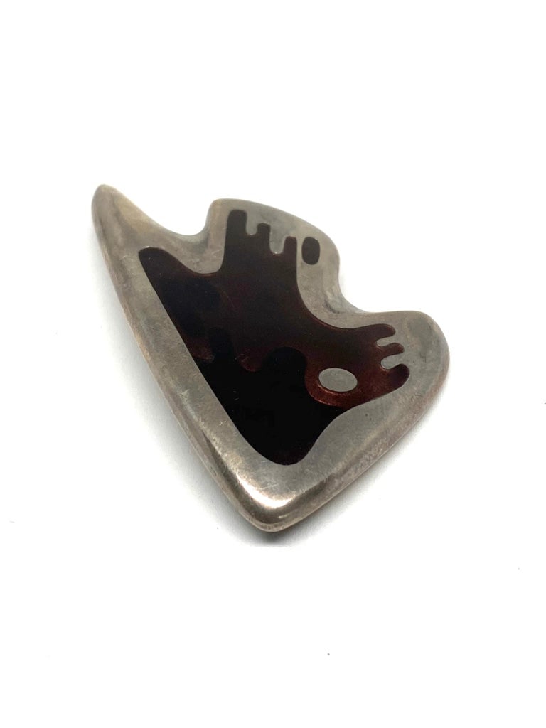 Mid- Century Modern Georg Jensen Sterling Silver & Enamel Abstract Brooch #307 - 3