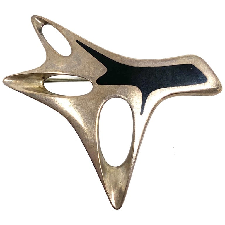 Mid- Century Modern Georg Jensen Sterling Silver & Enamel Abstract Brooch #323 (1 of 9)