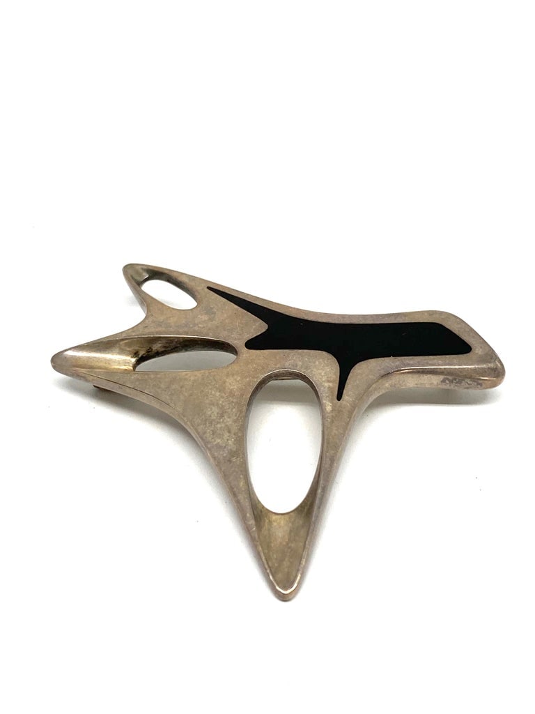 Mid- Century Modern Georg Jensen Sterling Silver & Enamel Abstract Brooch #323 - 2