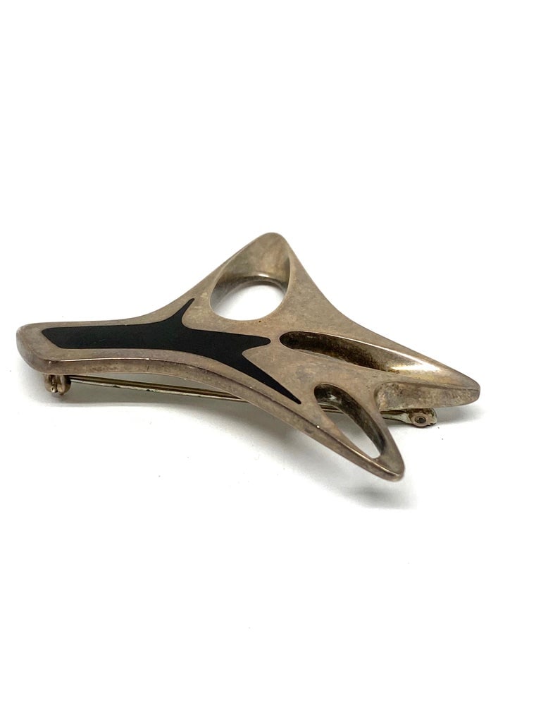 Mid- Century Modern Georg Jensen Sterling Silver & Enamel Abstract Brooch #323 - 4