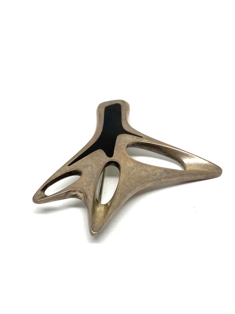 Mid- Century Modern Georg Jensen Sterling Silver & Enamel Abstract Brooch #323 - 7