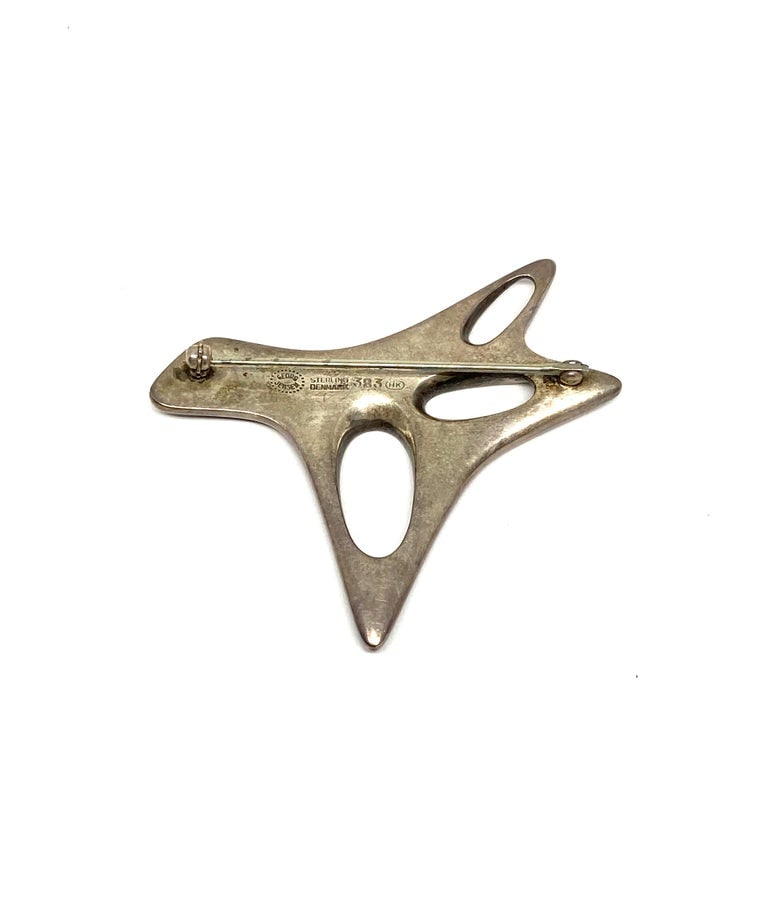 Mid- Century Modern Georg Jensen Sterling Silver & Enamel Abstract Brooch #323 - 8