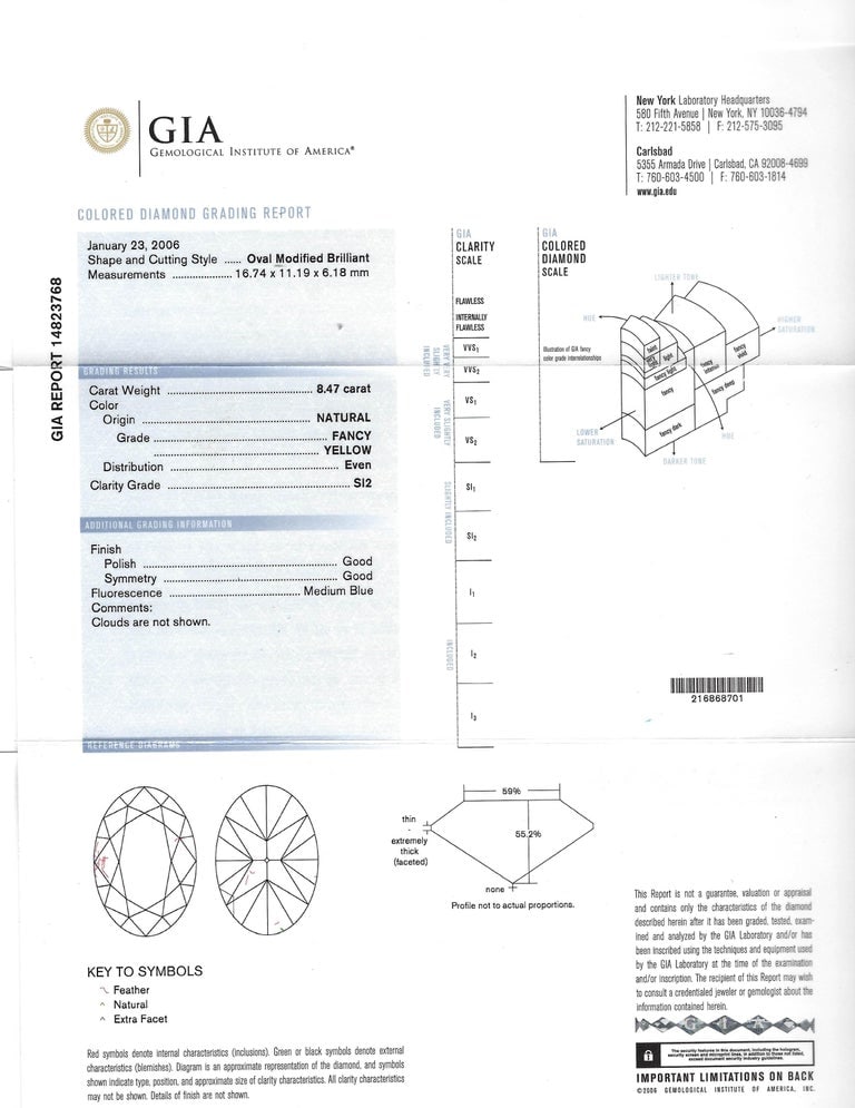 8.47 Carat Fancy Yellow Diamond GIA Platinum Ring Solitaire - 5