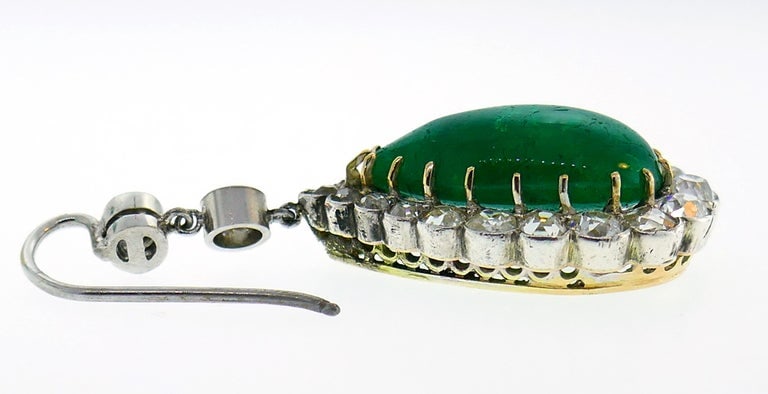 Victorian Emerald Diamond Dangle Earrings in Gold and Silver, Antique - 5