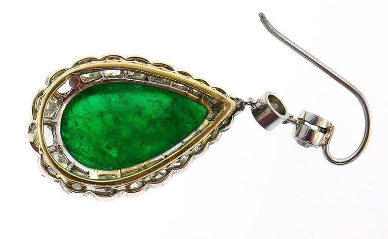 Victorian Emerald Diamond Dangle Earrings in Gold and Silver, Antique - 6