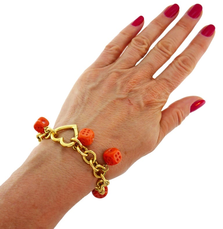 Tiffany & Co. Yellow Gold Coral Dice Charm Bracelet - 2