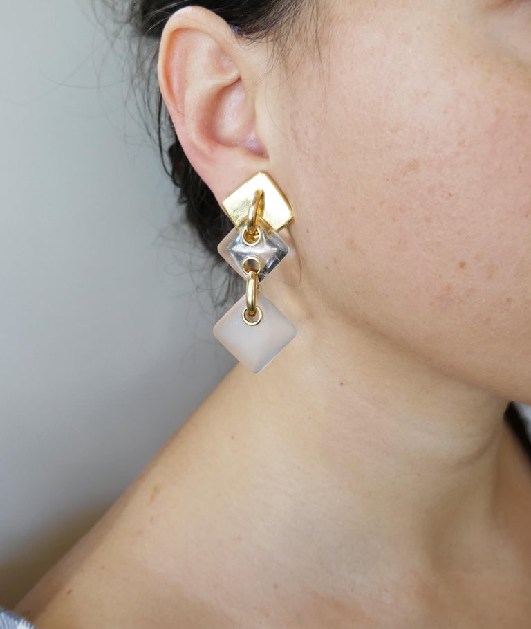 Aldo Cipullo Rock Crystal Yellow Gold Earrings - 3