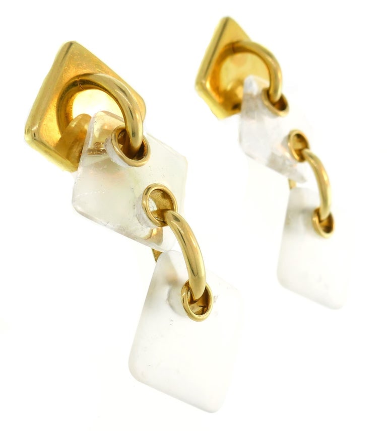 Aldo Cipullo Rock Crystal Yellow Gold Earrings - 5