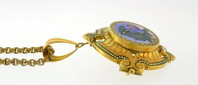 Victorian Enamel Painting Gold Pin Brooch Necklace Pendant - 6