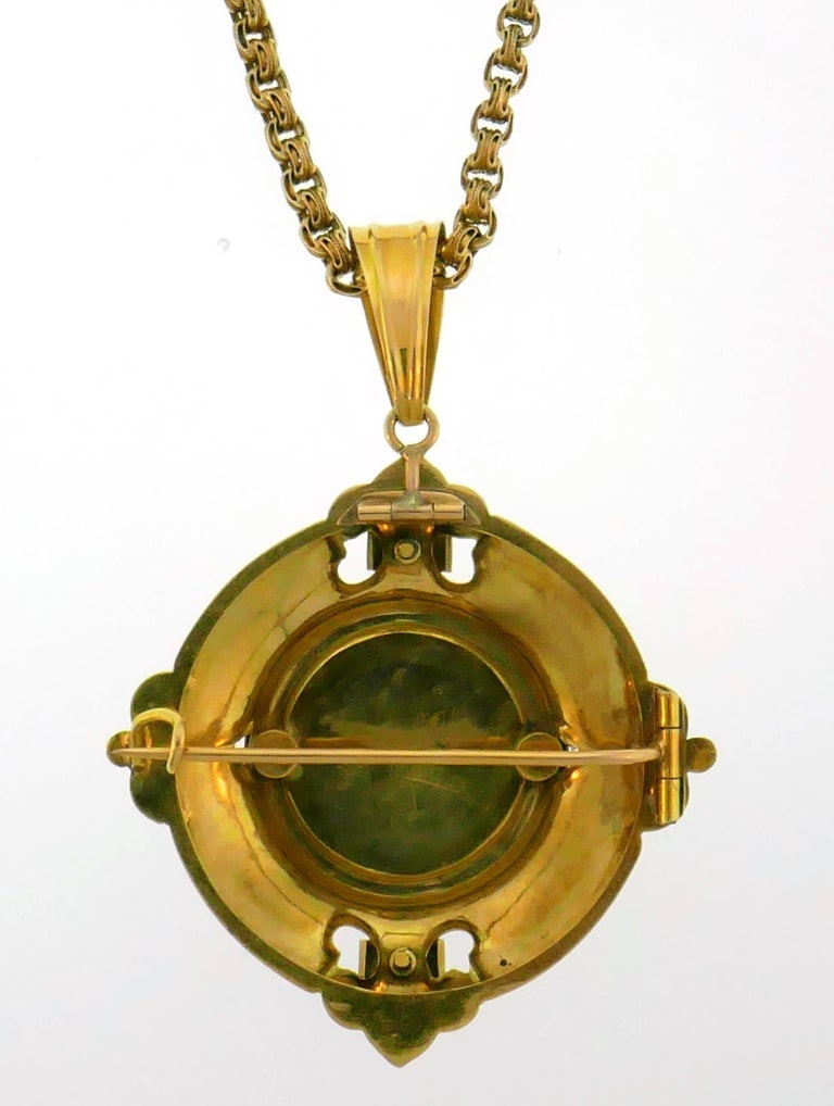 Victorian Enamel Painting Gold Pin Brooch Necklace Pendant - 7