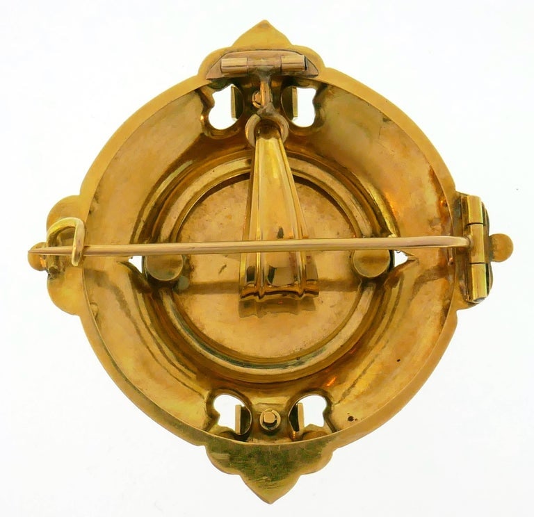 Victorian Enamel Painting Gold Pin Brooch Necklace Pendant - 8