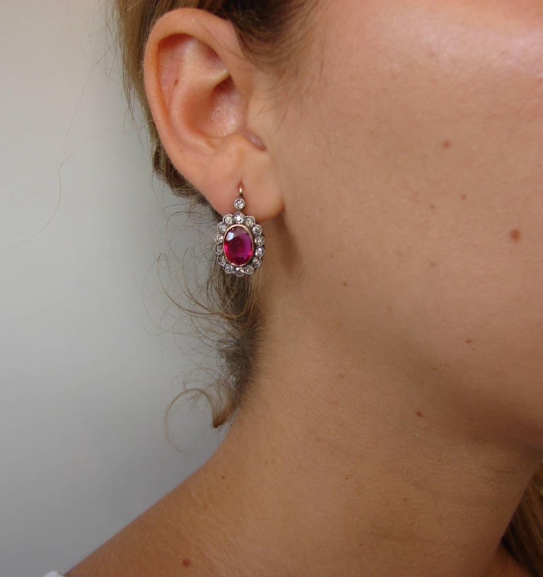 Ruby Diamond Silver Gold Cluster Drop Stud Earrings - 6