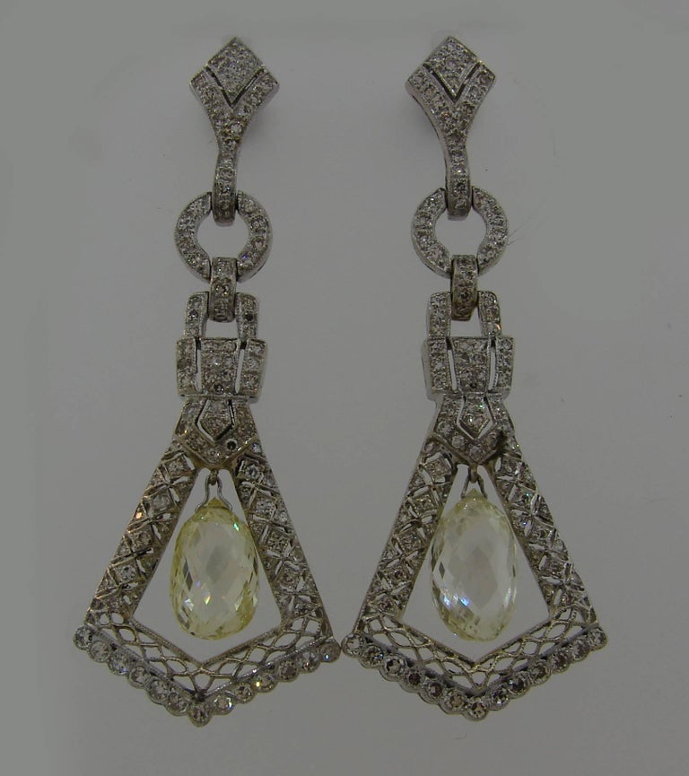 Diamond White Gold Dangle Earrings - 3