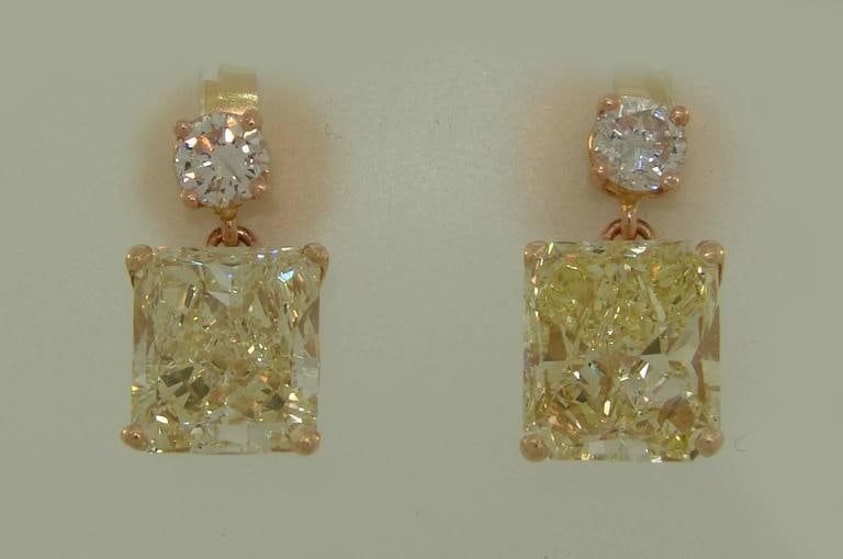 Fancy Yellow GIA and White Diamond Gold Two-Stone Stud Drop Earrings - 3