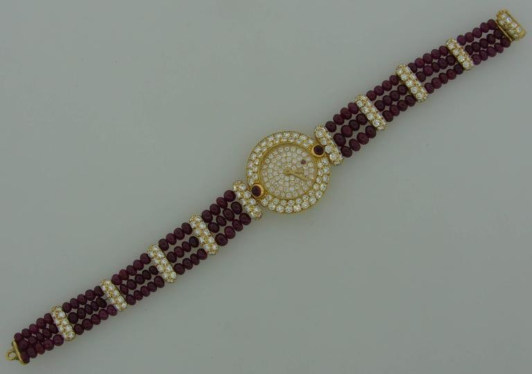 Vintage Boucheron 18k Yellow Gold Lady's Wristwatch Diamond Ruby Quartz - 5