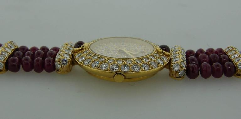 Vintage Boucheron 18k Yellow Gold Lady's Wristwatch Diamond Ruby Quartz - 6