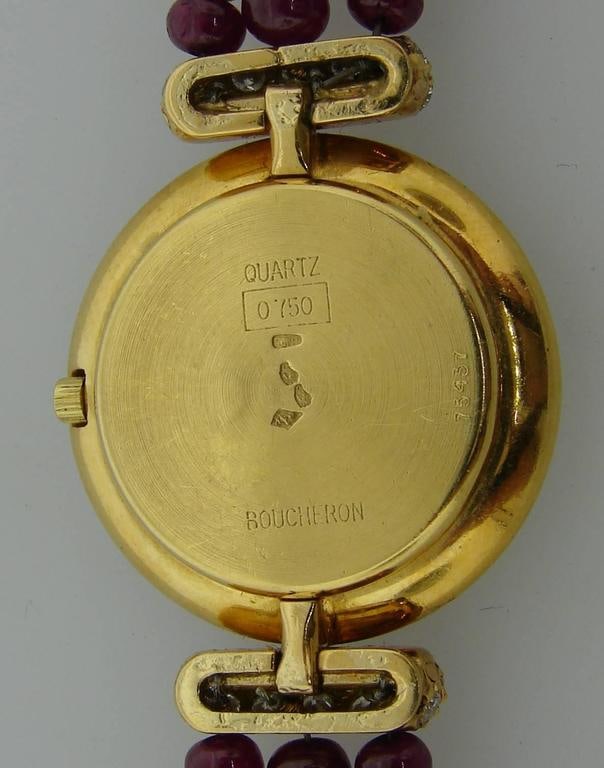 Vintage Boucheron 18k Yellow Gold Lady's Wristwatch Diamond Ruby Quartz - 8
