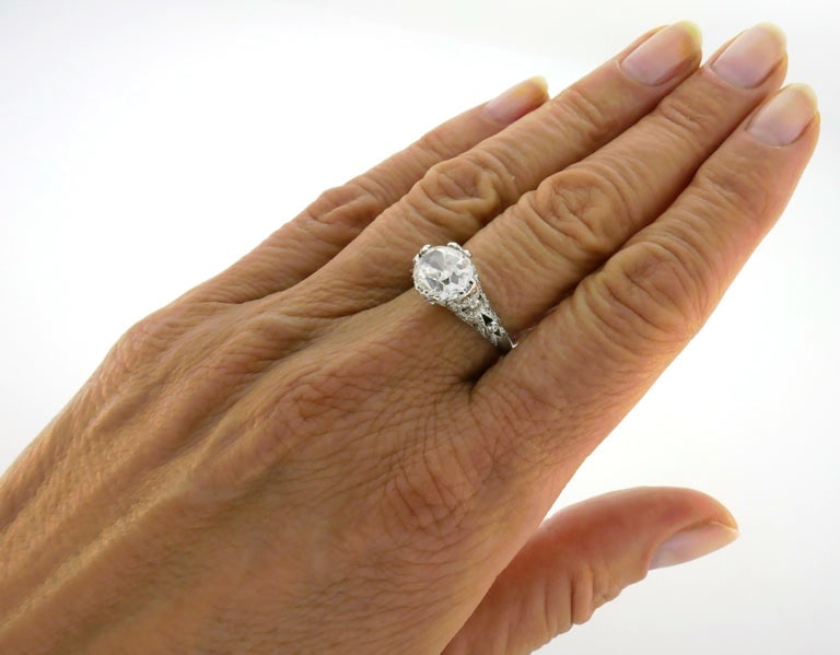 Cushion Cut Diamond Platinum Ring Art Deco circa 1920s 3.02-carat GIA G SI1 - 2