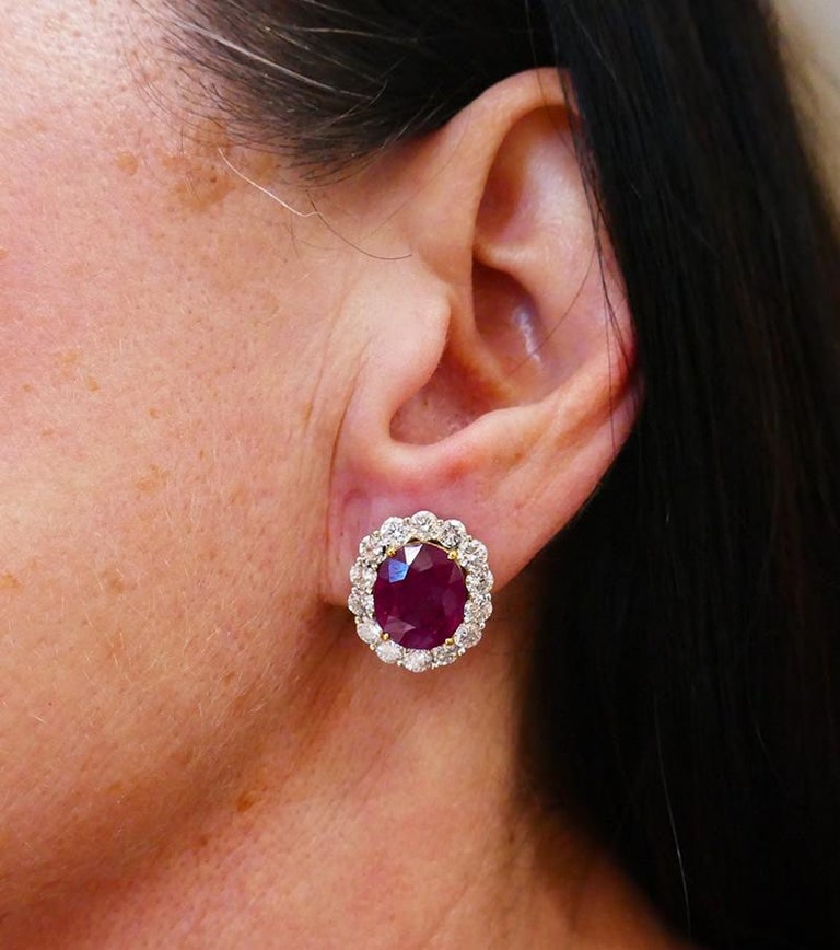 9.49 Carat No Heat Burmese Ruby Diamond Gold Earrings - 2