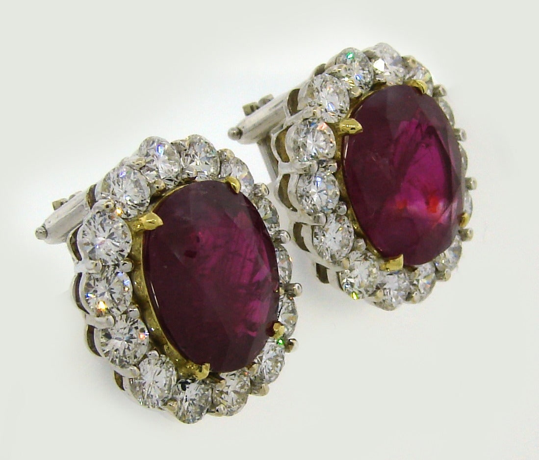 9.49 Carat No Heat Burmese Ruby Diamond Gold Earrings - 4