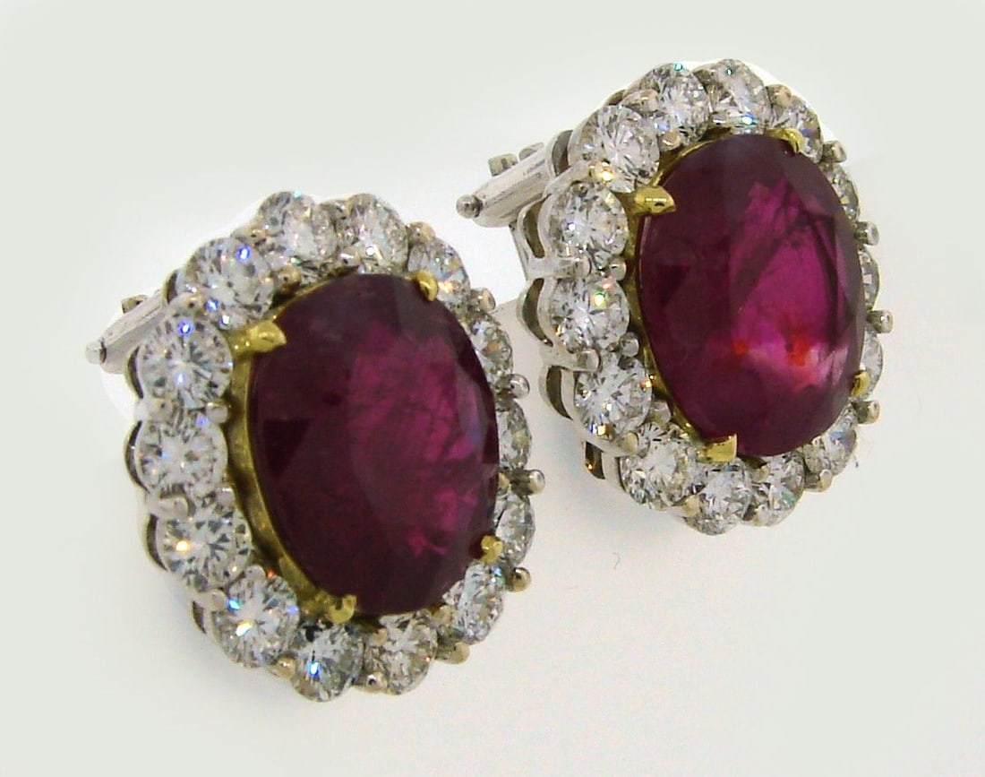 9.49 Carat No Heat Burmese Ruby Diamond Gold Earrings - 5