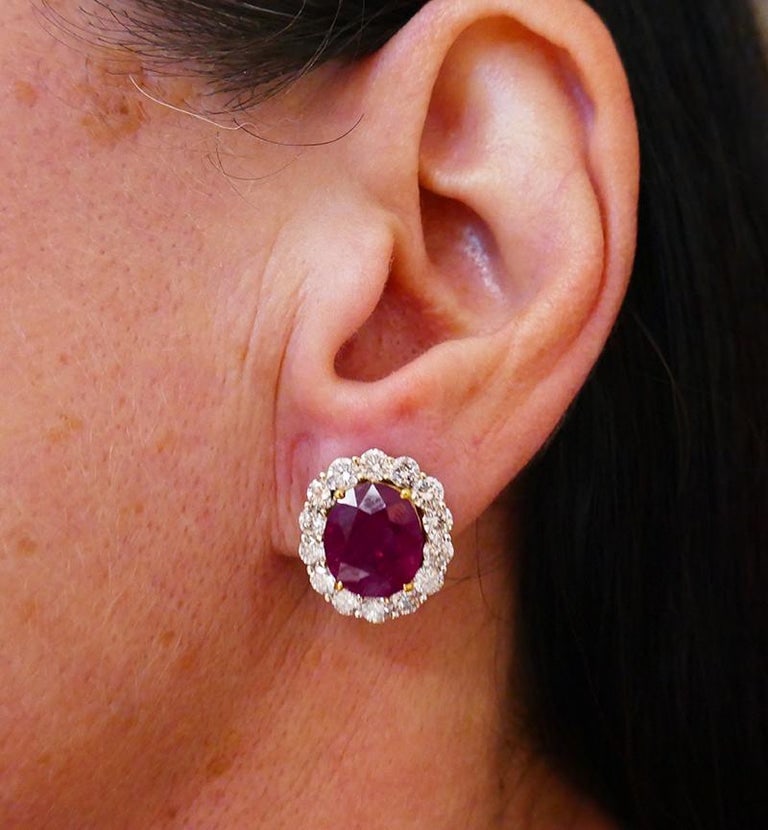 9.49 Carat No Heat Burmese Ruby Diamond Gold Earrings - 9