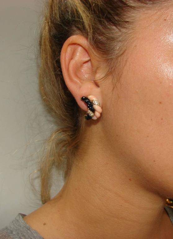 Boucheron Paris Coral Onyx Diamond Gold Necklace Earrings Set 1970s - 10