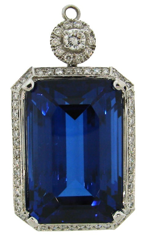 61.41 Carat Tanzanite Diamond White Gold Pendant - 2
