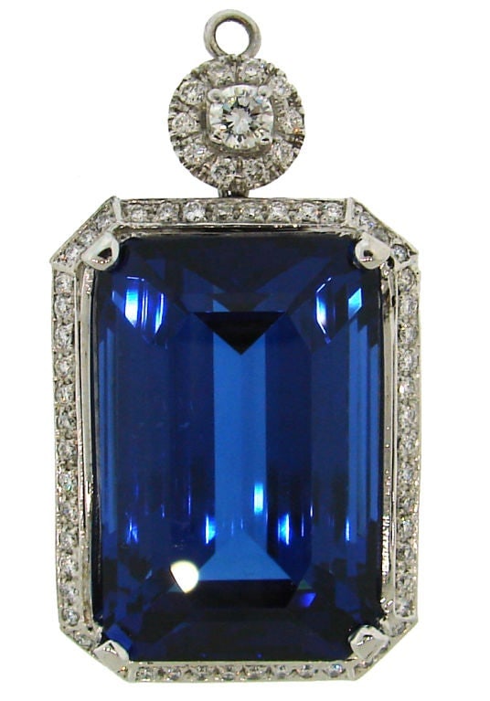 61.41 Carat Tanzanite Diamond White Gold Pendant - 3