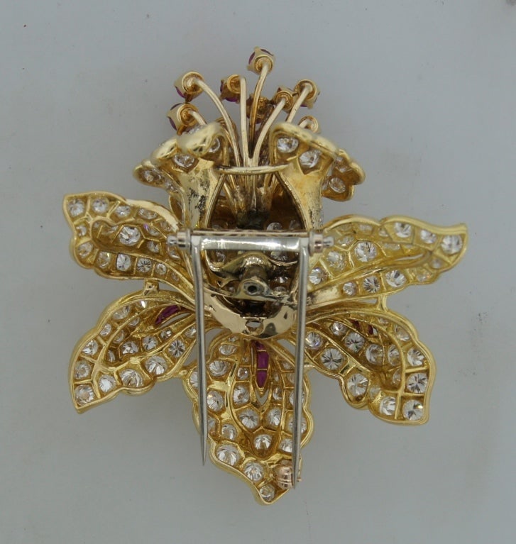 RENE BOIVIN Diamond Ruby & Yellow Gold Tremblant Brooch Pin - 5