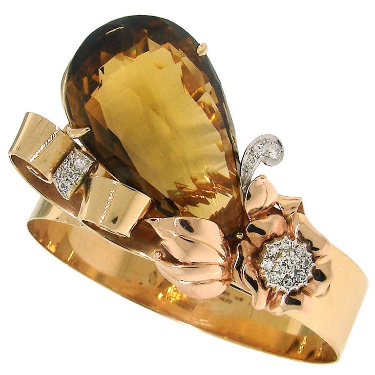 Vintage Birks 14k Yellow Gold Retro Bracelet Citrine Diamond Estate Jewelry: Title: Vintage Birks 14k Yellow Gold Retro Bracelet Citrine Diamond Estate Jewelry Description: Lovely and bold retro bracelet created by Birks in the 1940s. Made of 14 karat yellow gold and platinum.
