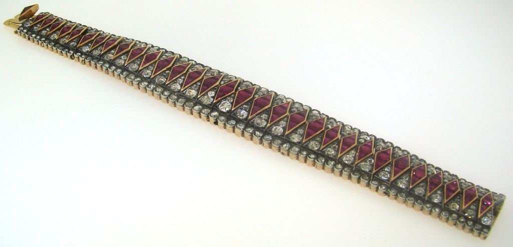 Antique Diamond Ruby Silver Rose Gold Bracelet, 1890s - 3